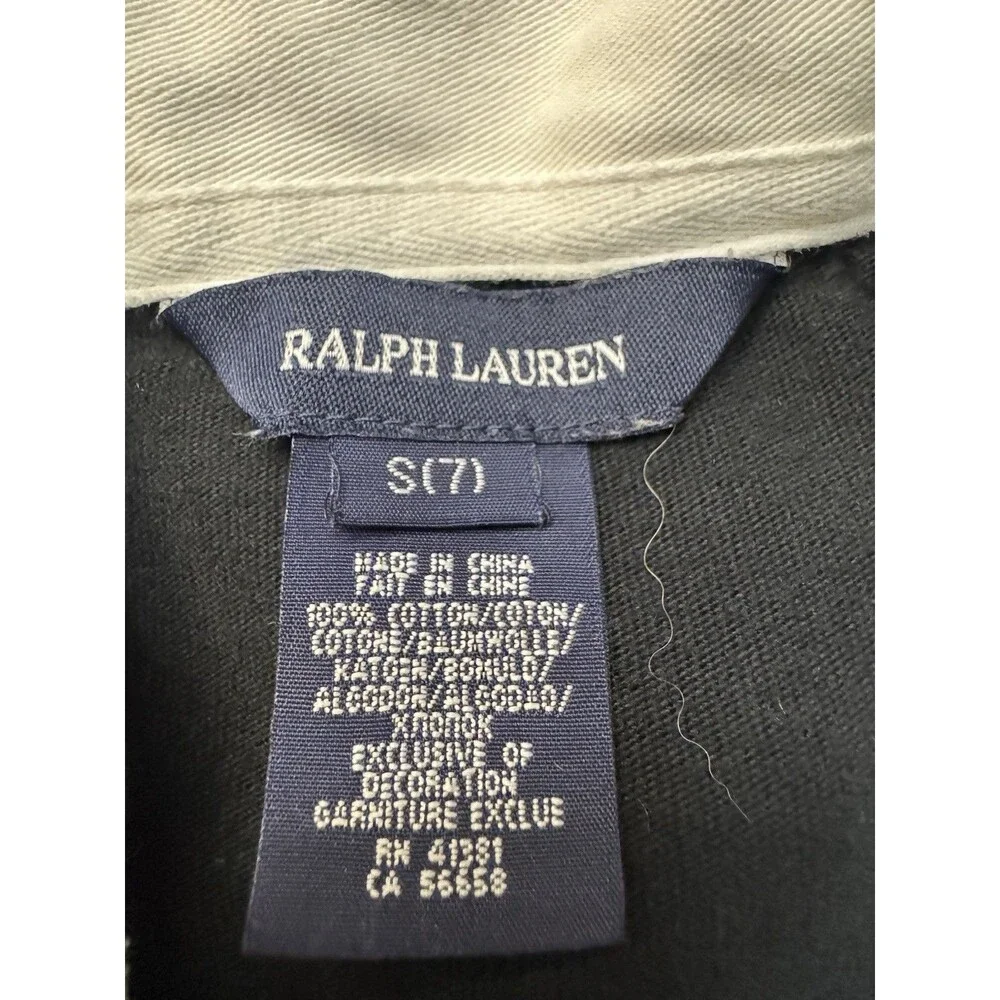 Ralph Lauren Vintage Black Monogrammed Long Sleeve Polo Ruffle Dress Size 7